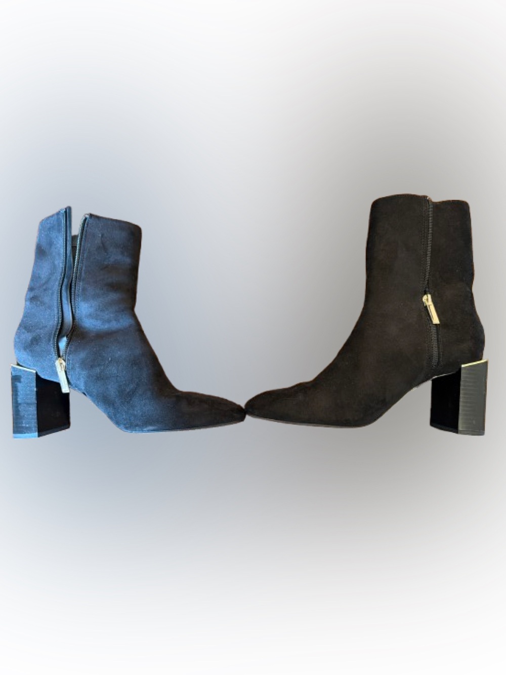 Zara Black Suede Ankle Boots with Block Heel and Side Zip Pull